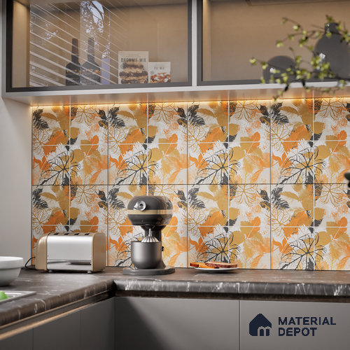 Floral Wall Tile TL 07248 B Plana 8002 GLM (Gold) 1 ft x 1 ft Ceramic Matte Finish - 9 mm | 2 mm Spacer is Mandatory | Please Expect a Slight Variation of Pattern